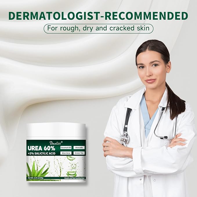Urea Cream 60% with 2% Salicylic Acid – Unscented 60 Percent Urea Maximum Strength for Dry, Cracked Heels, Hands, Knees, and Elbows. Dead Skin Remover & Callus Repair Treatment 6.35 oz
