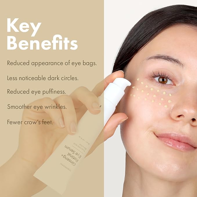 TOSOWOONG Ginseng Plus Retinal Eye Serum with Retinal Niacinamide Bakuchiol Correction for Puffy Eye Bags Fine Lines Dark Circles Wrinkles, Korean Skin Care, 30ml, 1.01 fl.oz.