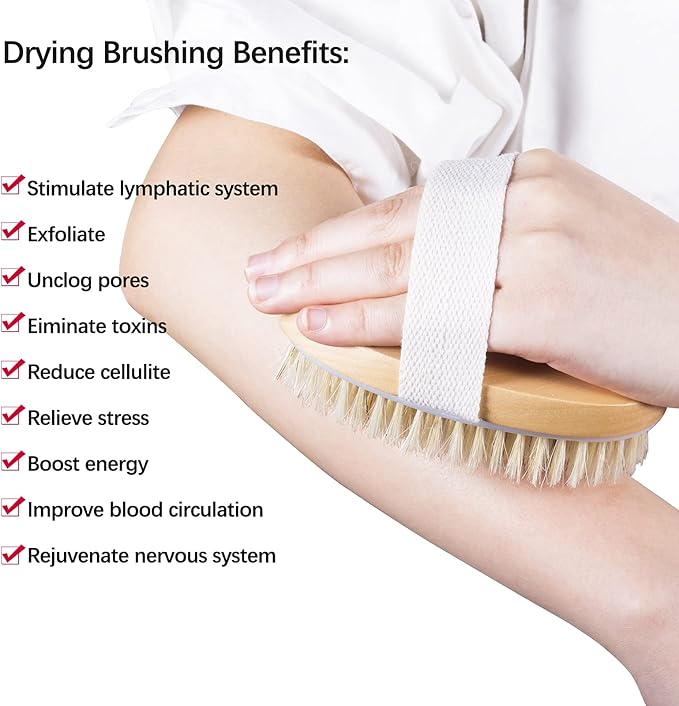 Dry Brushing Body Brush, McoMce Natural Bristle Dry Brush for Cellulite and Lymphatic, Dry Brush for Removing Dead Skin, Exfoliating Brush for Flawless Skin, Shower Brush Body Scrubber Skin Brush