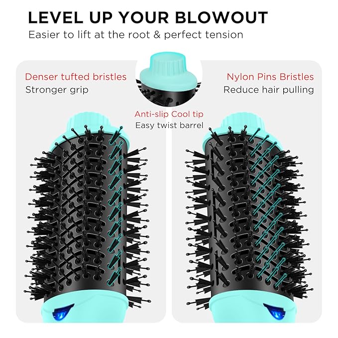 Hot Air Brush, Aima Beauty Professional One Step Hair Dryer & Volumizer 4 in 1 Upgrade Anti-Scald Negative Ionic Technology for All Hair Types, Light Green