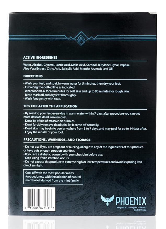 (Pack of 2) Phoenix Foot Peel for Men - Extra Large - Extra Strength - Menthol - Exfoliating Dry Feet Treatment - Callus Remover - Paraben Free