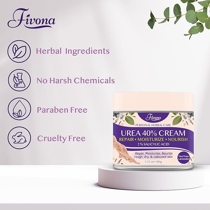 FIVONA 40% Urea Cream with 2% Salicylic Acid - Foot Cream with Tea Tree and Lavender Extracts Foot Lotion for Dry Cracked Heels, Dead Skin & Callus Remover, Feet Moisturizer Repair Cream