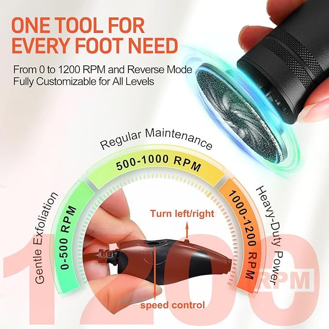 PowerPro Electric Foot Callus Remover,36W Professional 1200rpm Heavy Duty Metal Grinder for Dead Skin Automatic Foot Sander with 60pcs Sandpaper Pads for Home Use Pedicure Kit(Black)
