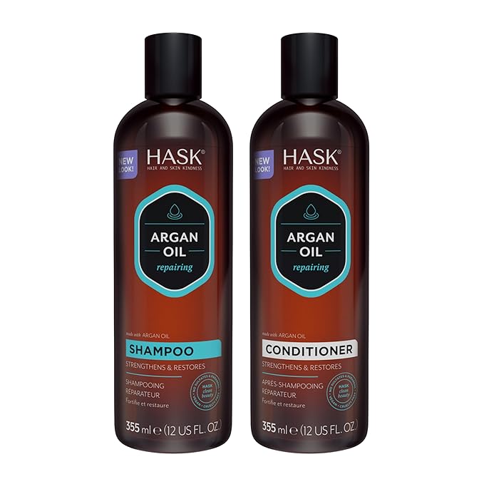 HASK Argan Oil Repairing Shampoo + Conditioner Set | Color Safe, Sulfate-Free, Paraben-Free, Gluten-Free, Cruelty-Free, For All Hair Types | 12oz each