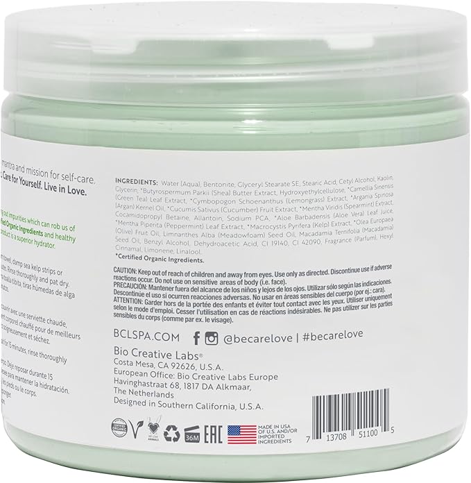 BCL SPA Organic Lemongrass and Green Tea for hands mask, foot mask, and body mask skin care spa treatment for women at home or professional spa with shea butter, argan oil, olive oil, aloe vera 16 oz