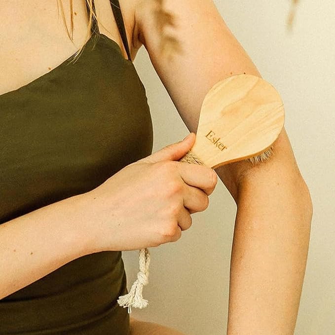 Esker Dry Brush: Skin Exfoliating Full Body Brush for Better Circulation and Energy Flow, Made with Natural Tree Wood, Perfect for Bathing or Shower Routine