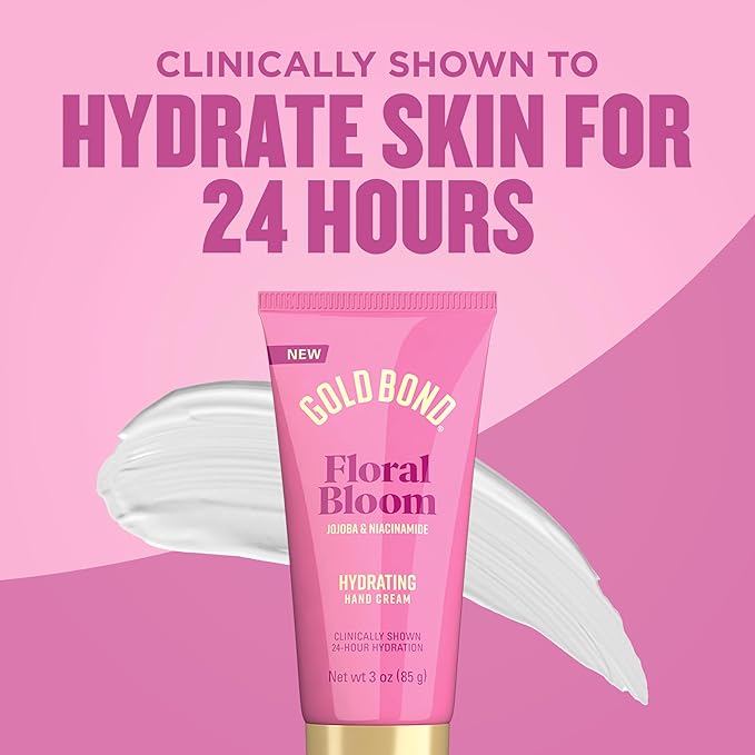 Gold Bond Floral Bloom Hydrating Hand Cream, Lightweight Everyday Hand Cream with Jojoba to Hydrate Skin and Niacinamide to Help Restore Skin’s Moisture Barrier, Fresh Floral Bloom Scent, 3 oz, 4 pk