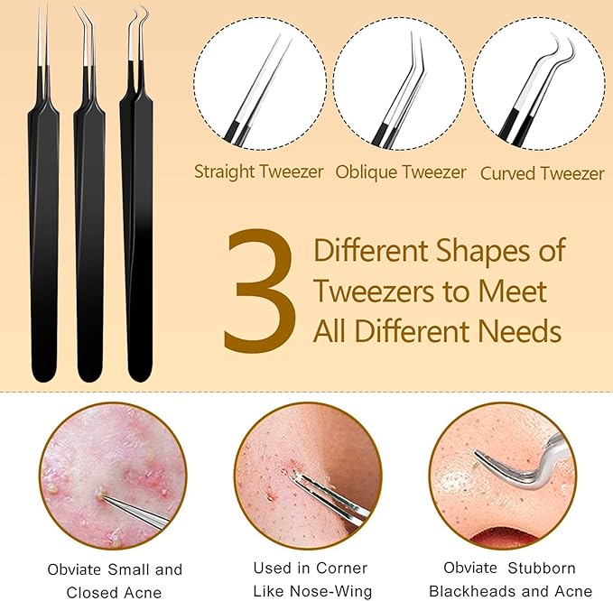 40pcs Pimple Popper Tool Kit Stainless Steel Blackhead Remover Tool Comedones Extractor for Forehead Facial Nose Lightweight Acne Needle Tool with Metal Case for Travel Home Use