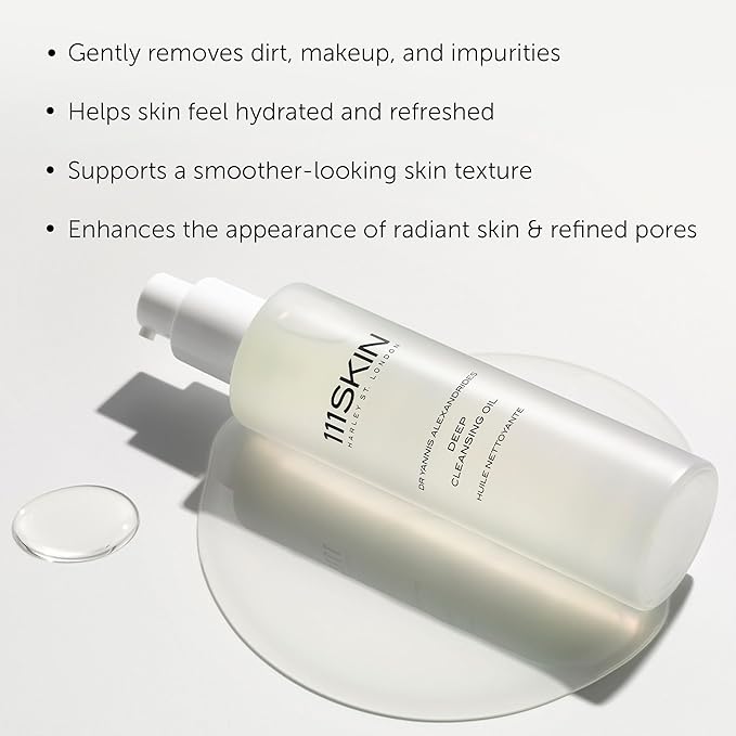 111SKIN Deep Cleansing Oil for Face, Lightweight Hydrating Facial Oil Cleanser for All Skin Types, Makeup Remover with Ceramides, CICA & NAC Y2 Complex Gently Removes Blackhead & Impurities, 3.4 fl oz