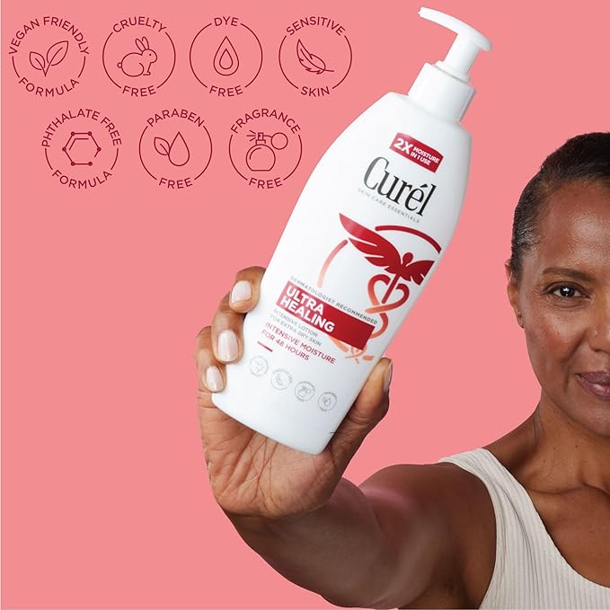 Curel Ultra Healing Lotion for Sensitive and Dry Skin, Hand and Body Lotion Repairs Moisture Barrier, Ceramide Moisturizer, Fragrance-Free, Dermatologist Recommended, Body Care, 20 Oz