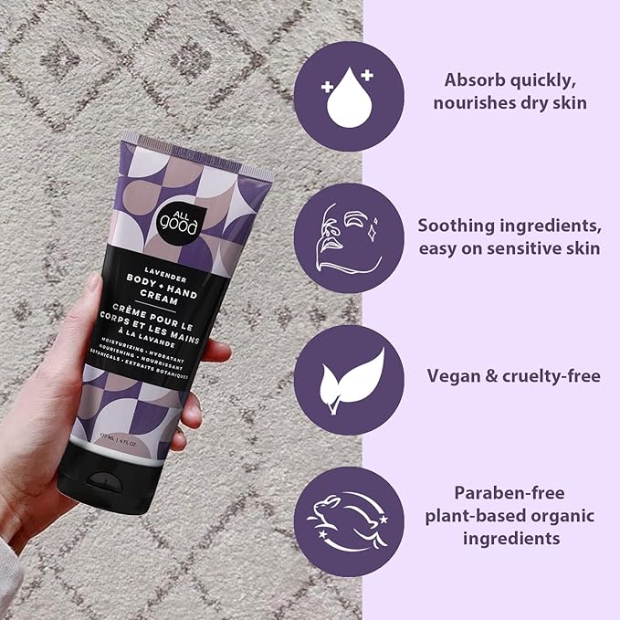 (2-Pack, Lavender) - All Good Body Lotion w/Essential Oils - Moisturising Organic Calendula, Cocoa Butter, Coconut & Rose Hip Oil - Non GMO - Vegan - 180ml (Lavender)(2-Pack)