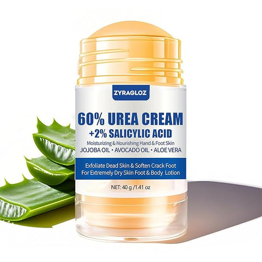 Urea Cream Stick 60% plus Salicylic Acid 2%, Maximum Strength Urea Foot Cream for Dry Cracked Heels, Feet Callus Remover, Hands Knees Exfoliating Dead Skin, Softening Skin Moisturizer Lotion