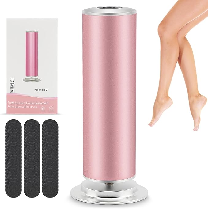 Feet Heel Shaver for Men Women, Electric Callus Grinder for Foot Filer Remover Pedicure Tools, Professional Sander Callus Remover with 60Pcs Sandpaper Discs Dead Cracked Skin and Calluses (Pink US)