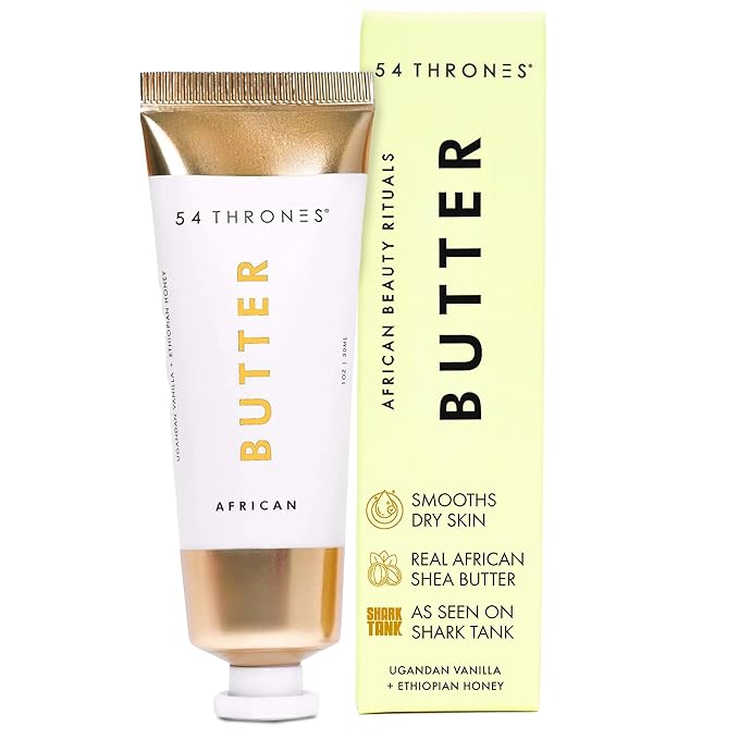 54 Thrones Mini African Beauty Shea Butter, Intensive Dry Skin Support, Moisturizing Body Butter for Women, Moisturizing Body Balm and Cream, Locks in Moisture, Ugandan Vanilla + Ethiopian Honey, 1 oz