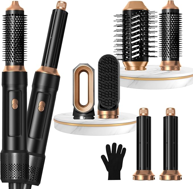6 in ONE Blow Dryer Brush, Curling Wand Hair Styling Tools Set, Ionic Hot Air Hair Dryer, Massage Oval Hair Dryer, Left&Right Hair Curlers 100-120V