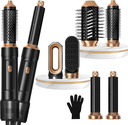 6 in ONE Blow Dryer Brush, Curling Wand Hair Styling Tools Set, Ionic Hot Air Hair Dryer, Massage Oval Hair Dryer, Left&Right Hair Curlers 100-120V