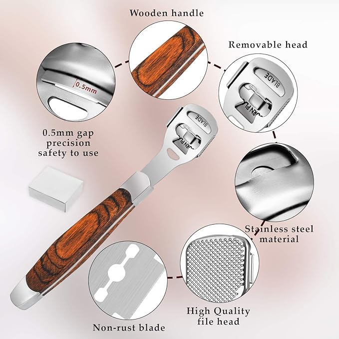 Callus Shaver, Foot Shaver Callus Remover for Feet Hand Care with Foot File, 10pcs Blades, Foot File Head and Dead Skin Storage Cover (15Pcs in Total)
