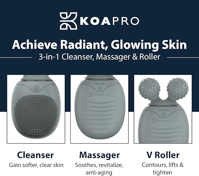KOAPro Facial Cleansing Brush Exfoliating Face Scrubber for Women and Men, Waterproof Face Brush Cleanser, 3-in-1 Rechargeable Electric Facial Massager Tool, Reusable Sonic Silicone Scrubber
