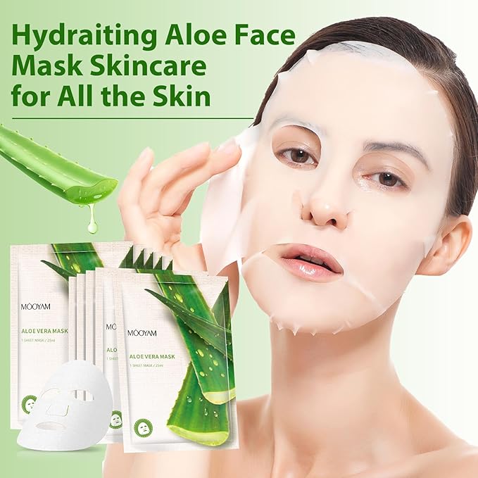 Facial Masks Skincare for Women,Aloe Vera Moisturize Face Mask Sheet for Girl,Hydrating Face Mask for All Skin Types,Dry Skin & Sensitive Skin (10-Packs)