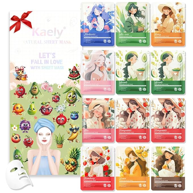 Girl Character Sheet Masks,Spa Party Facial Mask Skincare Set, Sheet Masks Skin Care, Moisturize Brighten Soothe for All Skin Types, Christmas Birthday Gifts for Women Men Girls, (12Pcs-SET2)