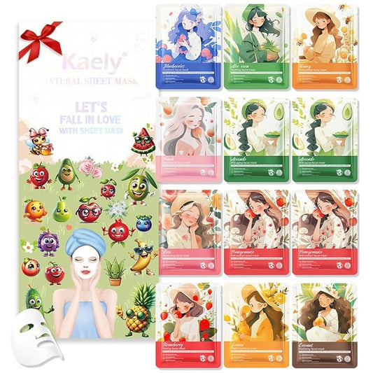 Girl Character Sheet Masks,Spa Party Facial Mask Skincare Set, Sheet Masks Skin Care, Moisturize Brighten Soothe for All Skin Types, Christmas Birthday Gifts for Women Men Girls, (12Pcs-SET2)