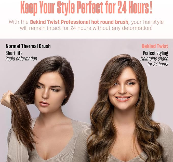 Bekind Twist Pro Upgraded Thermal Brush - 1.5 Inch Versatile Heated Round, Effortless Curling Hair Styling Tools, Negative Ion Blow Out Hot Round Brush, 20s Fast Heats (Peach)
