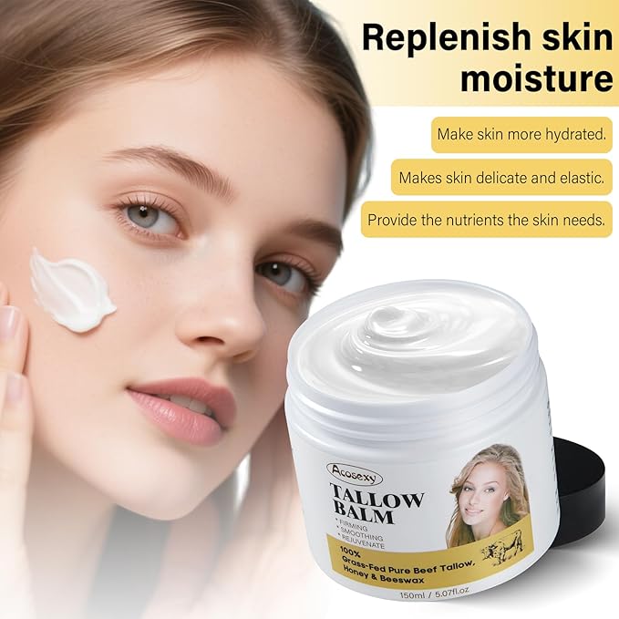 New Beef Tallow for Face,Handmade Whipped Tallow Balm with Shea Butter,Grass Fed Beef Tallow for Skin,Organic Beef Tallow Face Moisturizer,Tallow and Honey Balm for Dry & Sensitive Skin 5.07 Oz