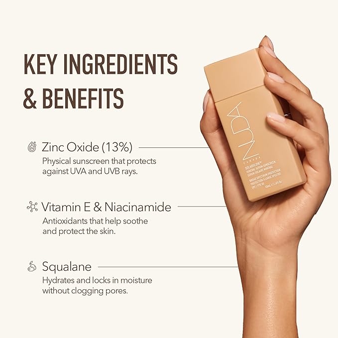 Nuda SolarGlow Mineral Serum Sunscreen | SPF 30 Broad-Spectrum Zinc Oxide Mineral | Non Comedogenic Face for Sensitive Skin | Reef-Friendly Mineral Sunscreen for Face, (50 mL)