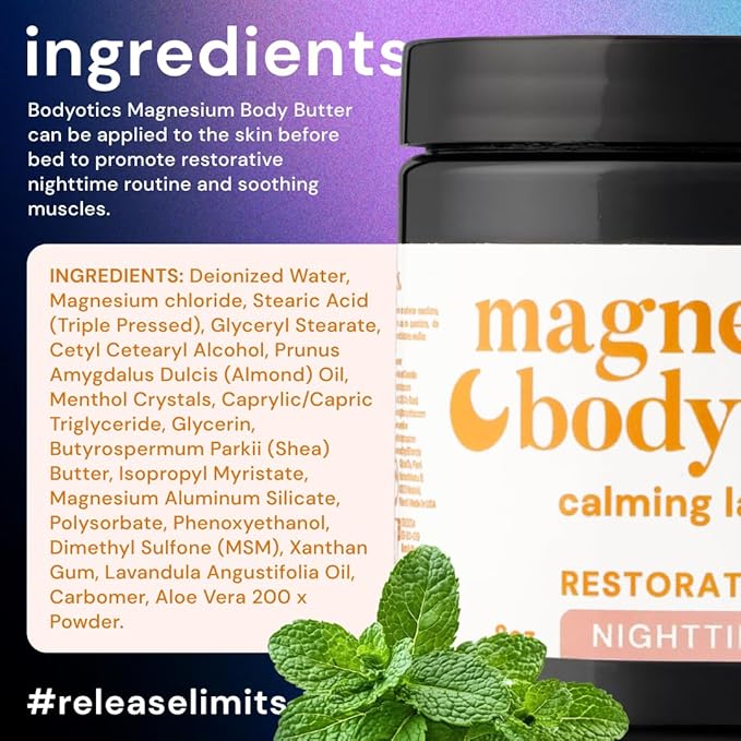 Bodyotics Magnesium Body Butter - Nighttime Magnesium Cream For Women, Pregnancy & Postpartum Comfort (Calming Lavender Scent, 8oz)