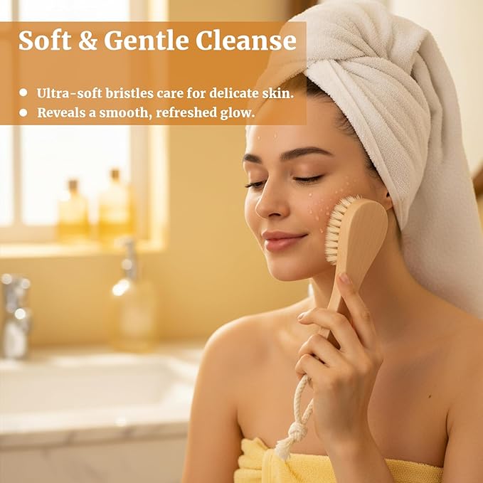 Dry Brush Set-4 Packs Natural Boar Bristle Dry Brushing Body Brush Exfoliating Face, Foot, Bath Brush for Face and Body for Cellulite Lymphatic Drainage(Set A)