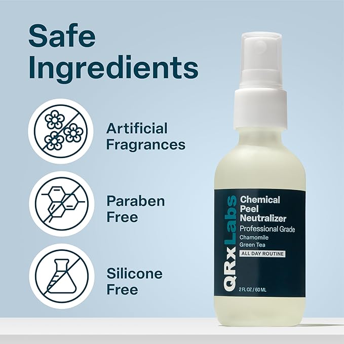 QRxLabs Chemical Peel Neutralizer Spray - Glycolic Acid Peel Neutralizer - pH Balancing Mist for Skin Care - Hydrating Toner for Facial Peels - 2 Fl Oz