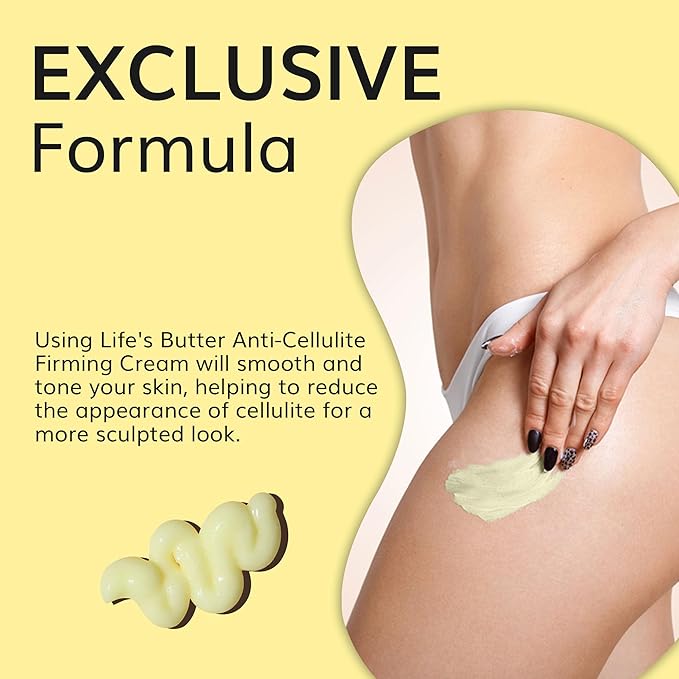LIFE'S BUTTER Anti-Cellulite Cream - 100% Natural - Made in USA - Cruelty-Free - Hypoallergenic - Best Cellulite Reduction - Skin Firming + Tightening for Women L-Carnitine + CoQ10 + Caffeine – 6oz