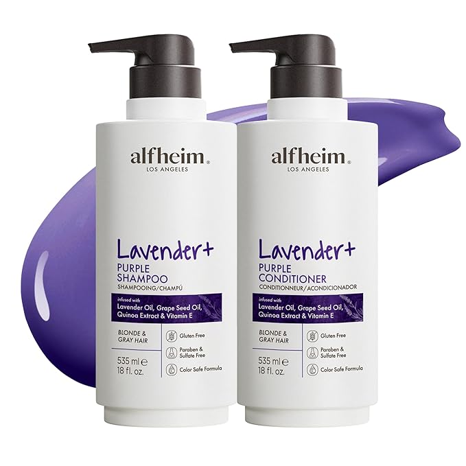 ALFHEIM Lavender+ Purple Shampoo & Conditioner Set for Blonde, Silver & Color-Treated Hair – Deeply Hydrates & Restores Cool Radiance – with Quinoa Extract & Vitamin E – Sulfate Free – 18 oz × 2
