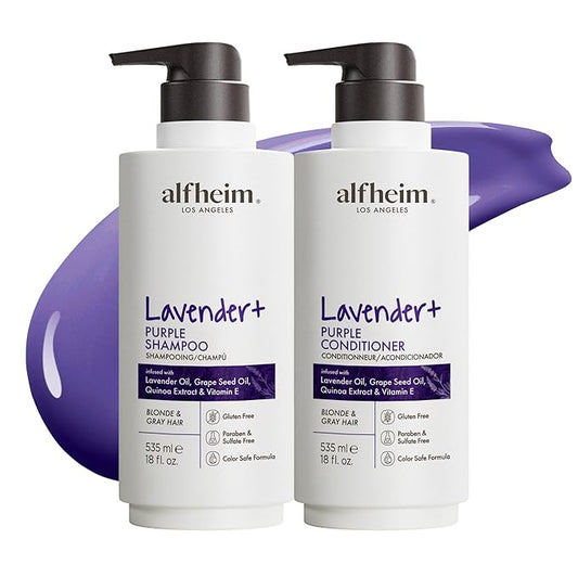 ALFHEIM Lavender+ Purple Shampoo & Conditioner Set for Blonde, Silver & Color-Treated Hair – Deeply Hydrates & Restores Cool Radiance – with Quinoa Extract & Vitamin E – Sulfate Free – 18 oz × 2