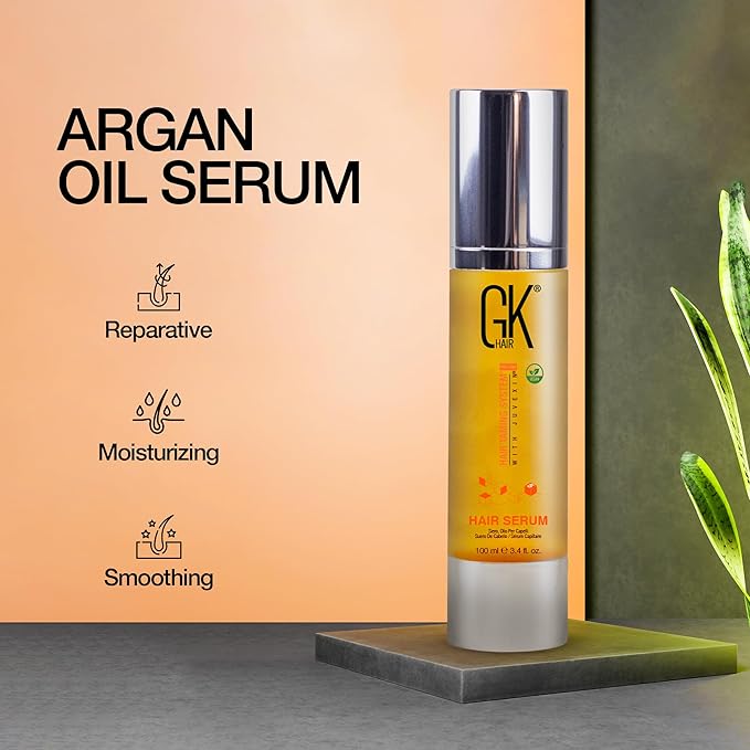GK HAIR Oil- Argan Oil Hair Serum For Frizzy And Damaged Hair- Perfect For Keratin,Frizzy, Curly, Dry & Damaged ends-Adds Shine and Smooths,Paraben,Phthalate and Sulfate Free (3.4 oz)