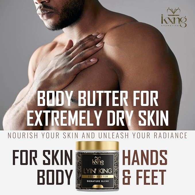 KXNG Cosmetics Organic Shea Body Butter Cream – 4oz | Body Butter for Men & Women with Shea, Cocoa, Mango & Coconut Oil | Deep Moisturizing Cream for Hands, Feet & All Skin Types – Lyin’ King