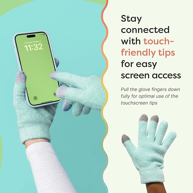 ZenToes Moisturizing Gloves for Dry Hands, Gel Infused with Jojoba Seed Oil, Olive Oil and Vitamin E, Overnight Hand Moisturizer (OSFM, Fuzzy Mint Green with Media Tips)