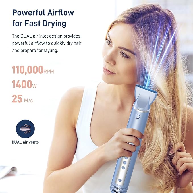 Hot Air Multi-Styler - 5 in 1 Professional Hair Wrap Styler Set with Air Curlers, Hair Dryer Brush, Straightener, Concentrator for Fast Drying Curling Straightening, Travel Case Included