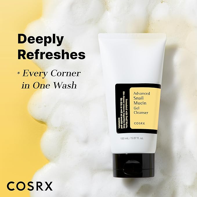 COSRX Advanced Snail Mucin Gel Cleanser, 5.07 Fl Oz / 150 mL, Rich Daily Deep Cleansing Gel for Dry & Sensitive Skin, Korean Skin Care, Not Tested on Animals, No Parabens, Stocking Stuffers