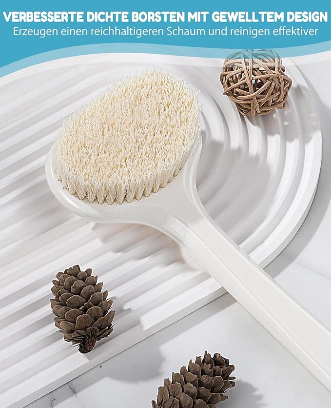 Back Scrubber for Shower with 17" Long Handle, Non-Slip Grip Shower Brush, Moderate Bristles Body Brush for Gentle Exfoliation, Back Brush for Shower Men & Women – White
