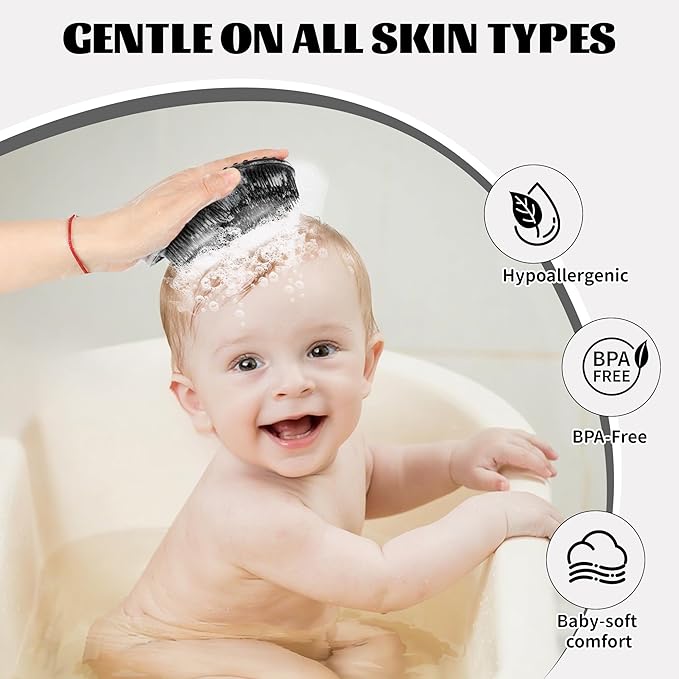 Soft Silicone Body Scrubber Loofah - 2 Pack Gentle Loofah Alternative, Fast-Drying, Hygienic Shower Brush Body Wash Scrubber for Sensitive Skin, Lather Well, Easy to Clean, Black and Pink