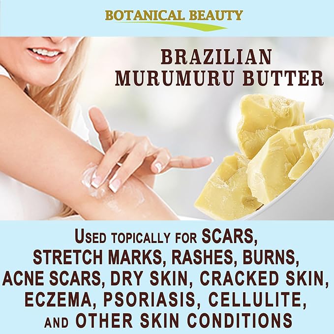 Botanical Beauty MURUMURU BUTTER Astrocaryum murumuru 100% Pure Natural, Unrefined, RAW, Virgin. Natural Skin Moisturizer Vegan for Face, Skin, Body, Hair, Lips, Nails, Lotions, Cream (4.23 Ounce)