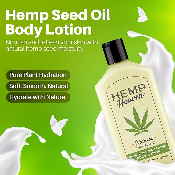 Hemp Heaven Hemp Lotion - Lotion Pineapple & Mango Scent - Natural Hemp Seed Oil, Paraben-Free, 12 oz, Made in USA, Nourishing for Men & Women, EWG Verified, Anti-Aging