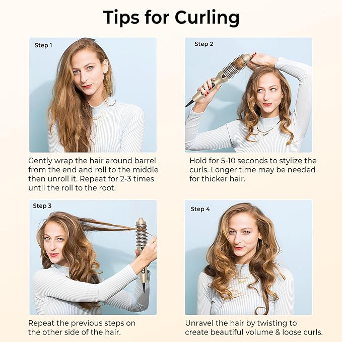 1.5 in Thermal Brush, Curling Iron Heated Round Curling Volumizing, The Ceramic Barrel Heats up 30S, LCD Display 10 Temperatures frizz-Free Curls The Ionic