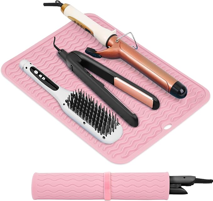 Oversize Silicone Heat Resistant Mat, Portable Travel Mat Cover for Curling Irons, Flat Irons, Hair Straightener and Hot Hair Styling Tools(14.2" x 11")