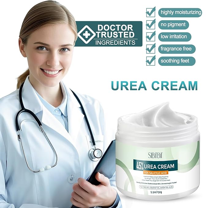 Urea Cream 45% for Feet with Maximum Strength Moisturizing, with 2% Salicylic Acid, for Dry and Cracked Heel, Foot, Elbows, Dead Skin Calluses Remover, 5.29 OZ, Foot File, Foot Mask Cover (10 pairs)