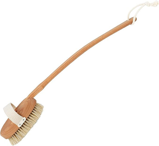 Redecker 100% German Made Bath Brush with Removable Extra-Long Oiled Beechwood Handle, Stiff Tampico Fiber Bristles Exfoliate Skin, 19-1/4 inches