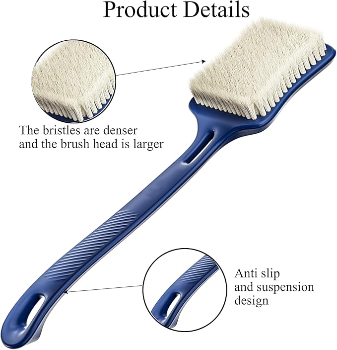 Shower Brush - Upgraded Large Brush Head 3" Wide and 4.33" Bath Brushes with Soft Curved Long Handle Body Back Scrubber Body Brush Suitable for Wet or Dry, Women and Men