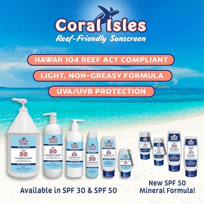 Coral Isles by Rocky Mountain Sunscreen | SPF 30 Lotion | Broad Spectrum UVA/UVB Protection | Hawaii Reef-Safe Act Compliant | Oxybenzone & Octinoxate Free | Water Resistant 80 Min. | 32 Fl Oz