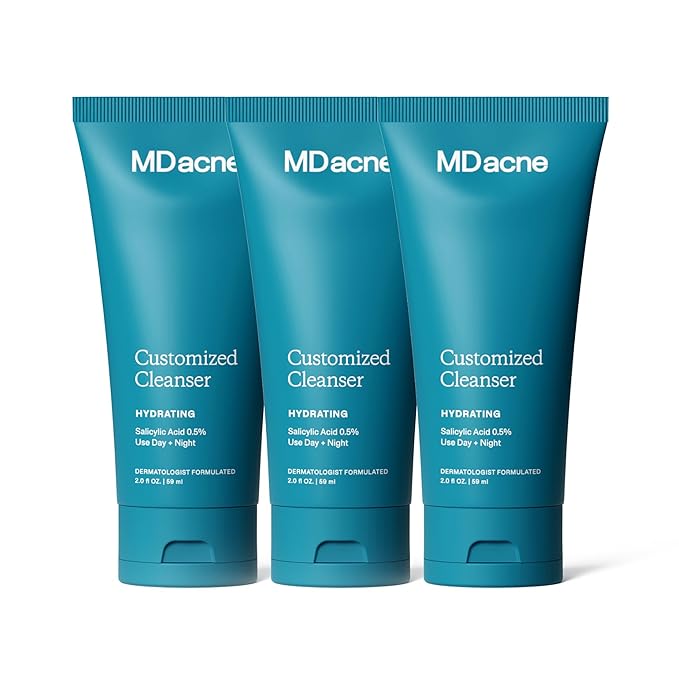 MDacne Hydrating Facial Cleanser 3-Pack with Salicylic Acid 0.5% - Acne Treatment with Plant-Based Ingredients to Remove Dirt & Oil, Protect Skin & Unclog Pores - Calms Redness & Irritation